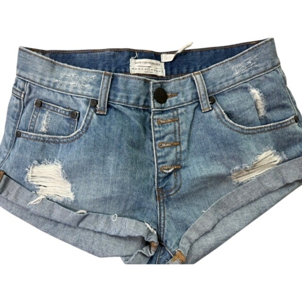 One x One Teaspoon Free People Bandits Distressed Denim Shorts Blue Size 27 6